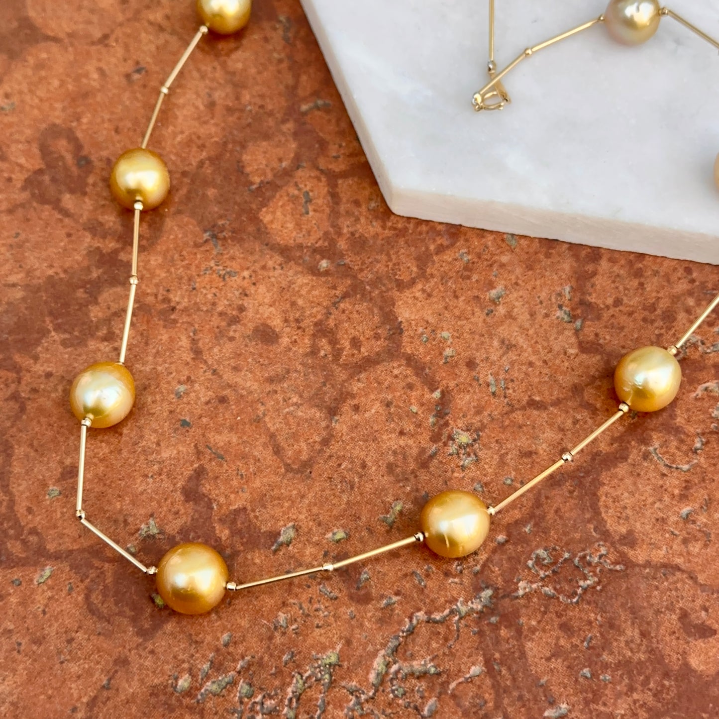 Estate 18KT Yellow Gold Golden Pearl Station Necklace - LSJ