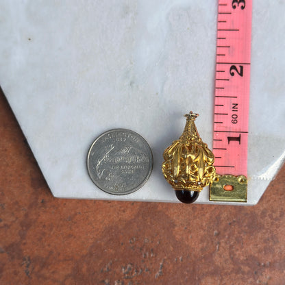 Estate 14KT Yellow Gold Byzantine Garnet Detailed Drop Pendant