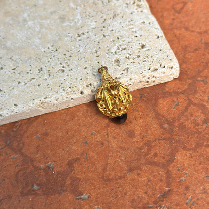 Estate 14KT Yellow Gold Byzantine Garnet Detailed Drop Pendant