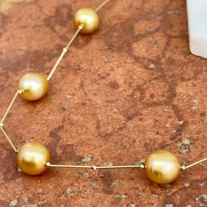 Estate 18KT Yellow Gold Golden Pearl Station Necklace - LSJ