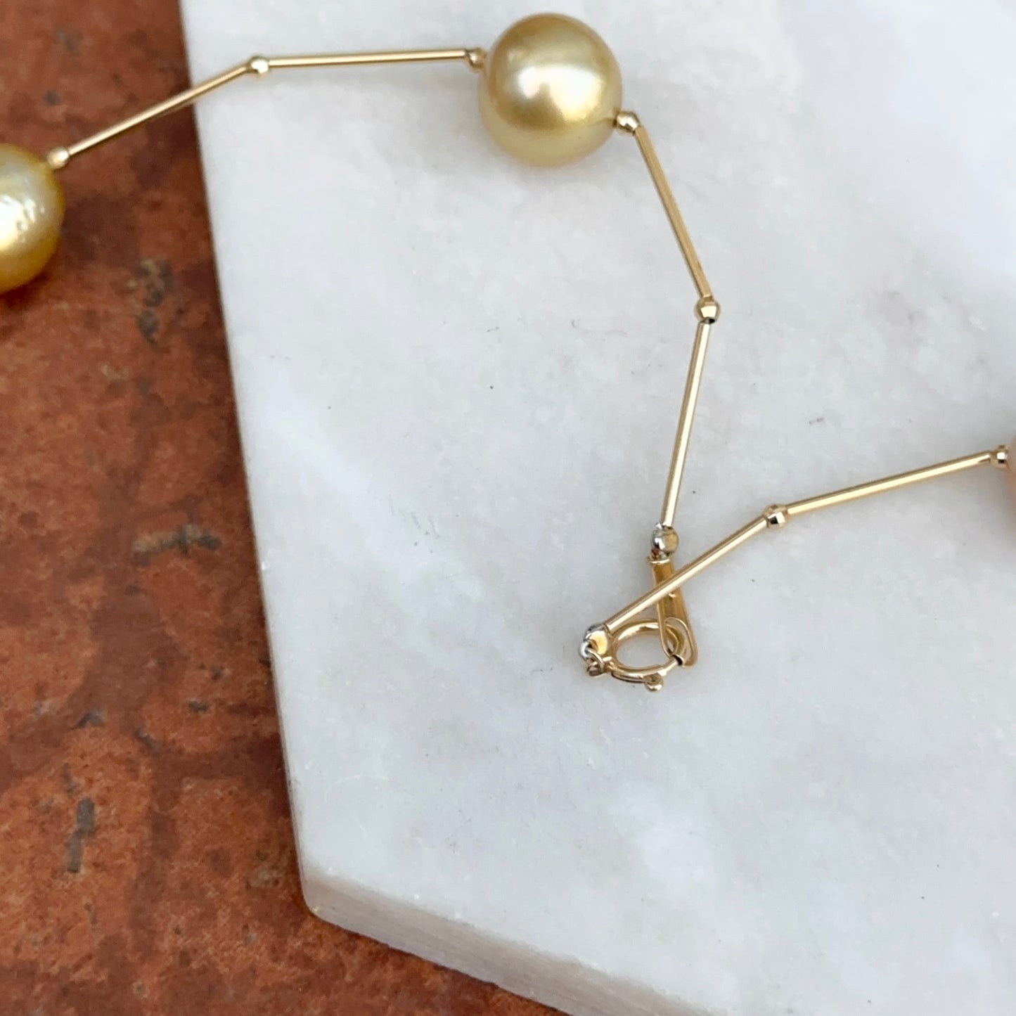 Estate 18KT Yellow Gold Golden Pearl Station Necklace - LSJ
