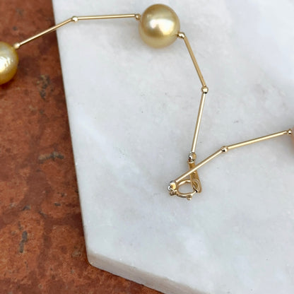Estate 18KT Yellow Gold Golden Pearl Station Necklace - LSJ