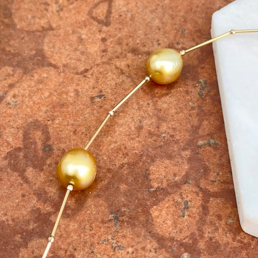 Estate 18KT Yellow Gold Golden Pearl Station Necklace