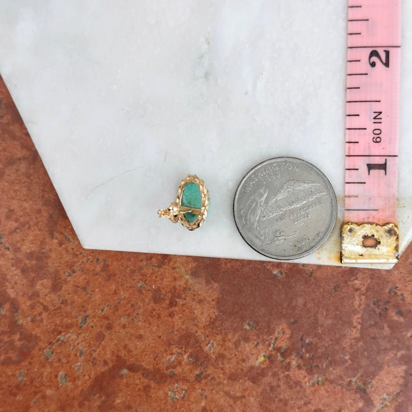 Estate 14KT Yellow Gold Oval Turquoise Twisted Setting Stud Earrings - LSJ