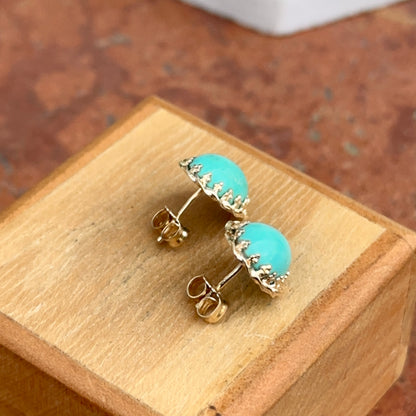 Estate 14KT Yellow Gold Oval Turquoise Twisted Setting Stud Earrings - LSJ