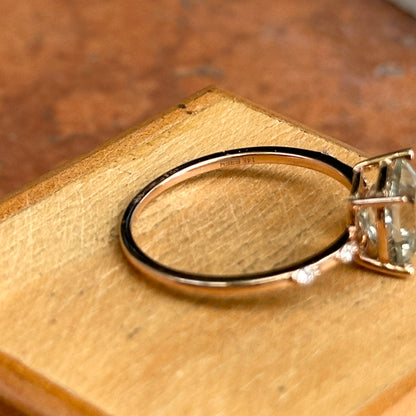 Estate 14KT Rose Gold Cushion Green Amethyst + Diamond Band Ring