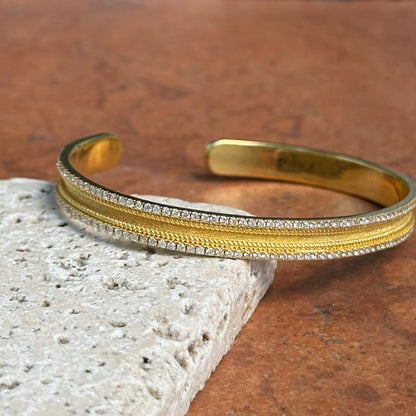 Estate 18KT Yellow Gold Matte Diamond Cuff Bangle Bracelet