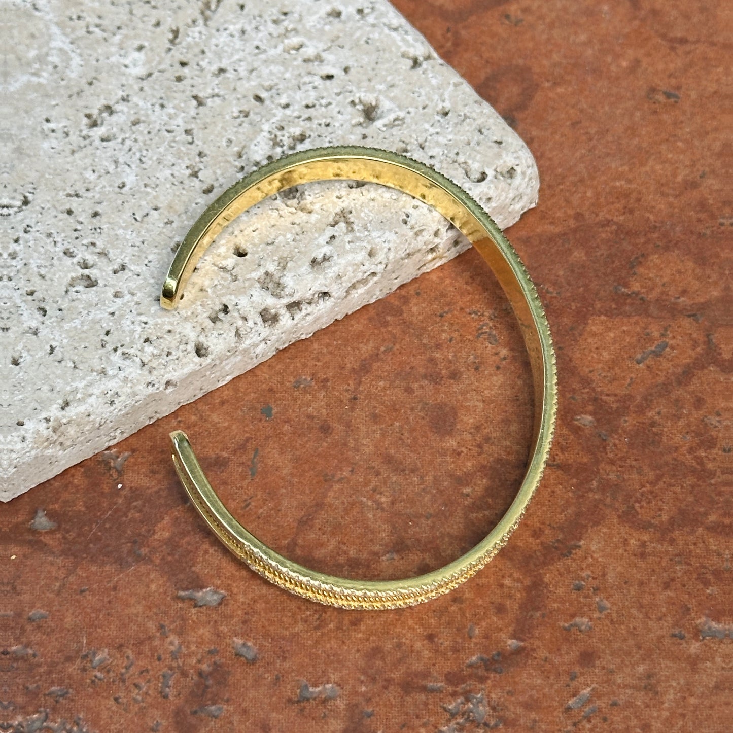 Estate 18KT Yellow Gold Matte Diamond Cuff Bangle Bracelet