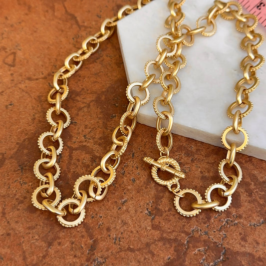 Yellow Gold-Plated Round Beaded + Oval Link Matte Toggle Necklace 29.5''