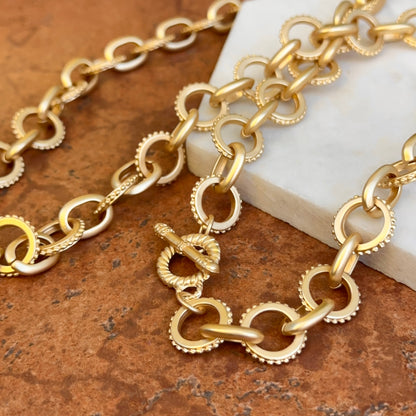 Yellow Gold-Plated Round Beaded + Oval Link Matte Toggle Necklace 29.5''