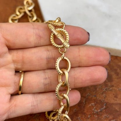 Yellow Gold-Plated Round Beaded + Oval Link Matte Toggle Necklace 29.5''