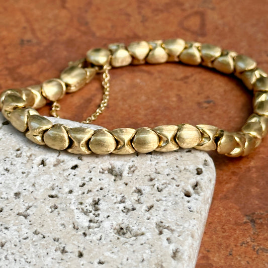 Estate 18KT Yellow Gold Matte Satin Design Chain Link Lobster Clasp Bracelet w Safety Chain