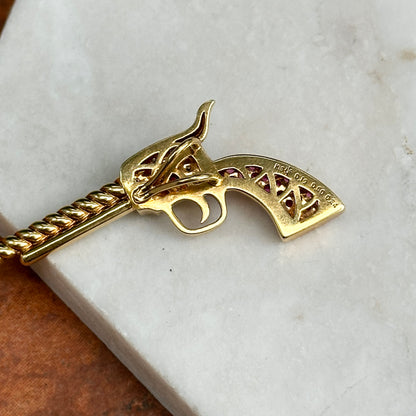 Estate 18KT Yellow Gold Ruby + Diamond Pistol Pendant
