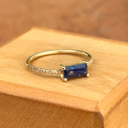 14KT Yellow Gold Rectangle Lapis + Diamond Band Ring