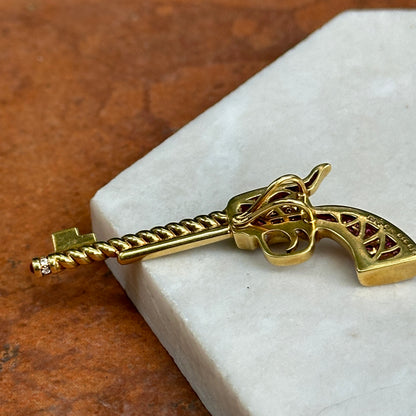 Estate 18KT Yellow Gold Ruby + Diamond Pistol Pendant