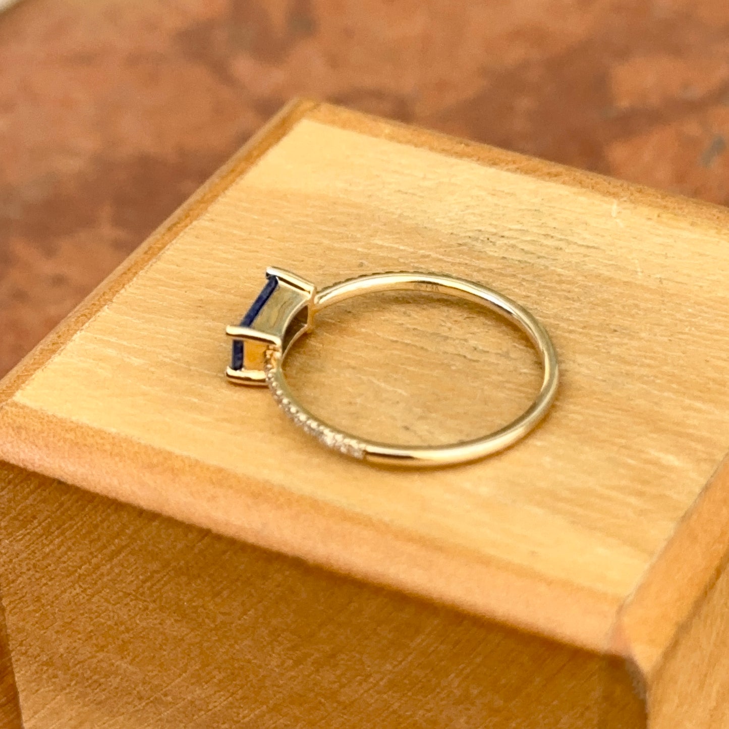 14KT Yellow Gold Rectangle Lapis + Diamond Band Ring
