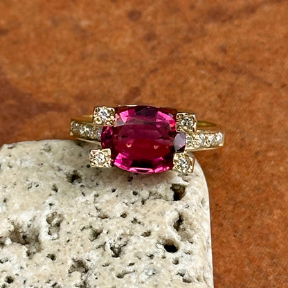 Estate 14KT Yellow Gold Oval 3 CT Pink Tourmaline + Diamond Ring