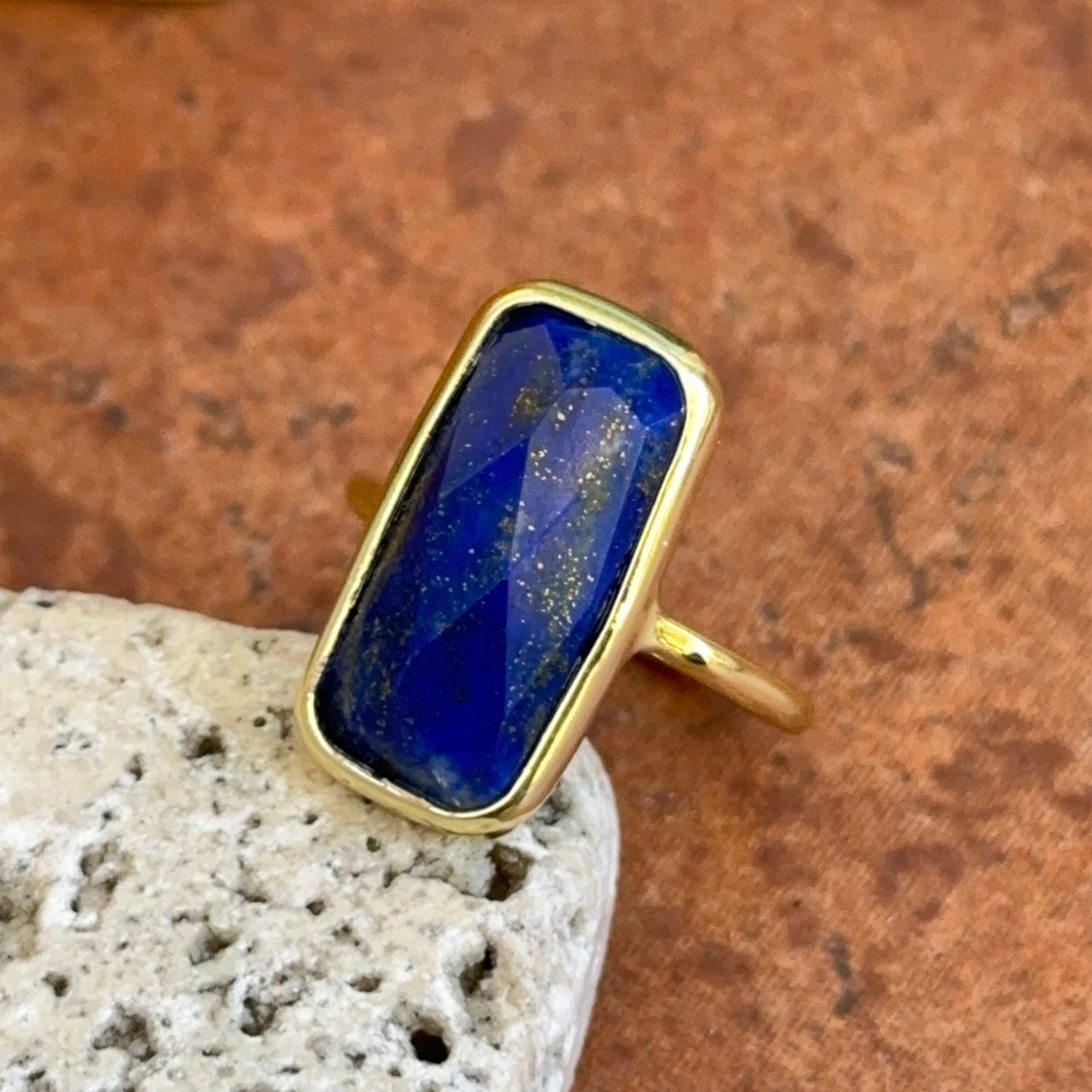 Yellow Gold-Filled Rectangular Bezel Set Lapis Lazuli Ring
