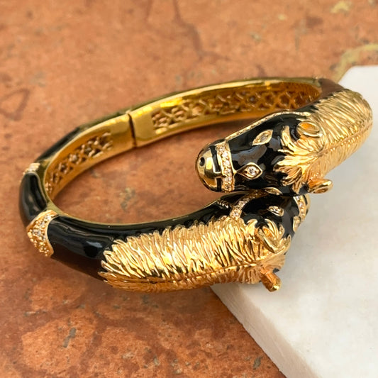 Estate Gold-Tone Black Enamel Double Horse Head Bracelet
