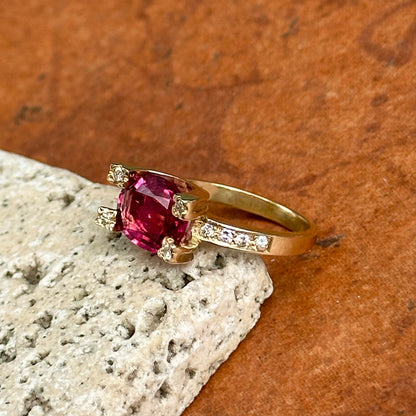 Estate 14KT Yellow Gold Oval 3 CT Pink Tourmaline + Diamond Ring