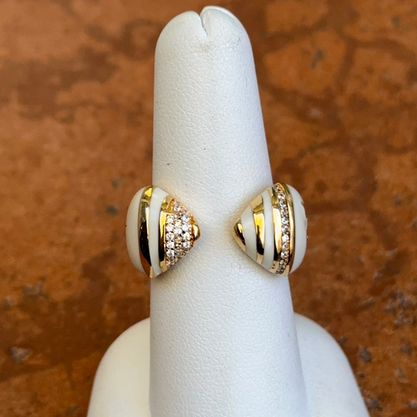 18K Yellow Gold-Plated Brass Round CZ Cream Enamel Lauren G. Adams Ring