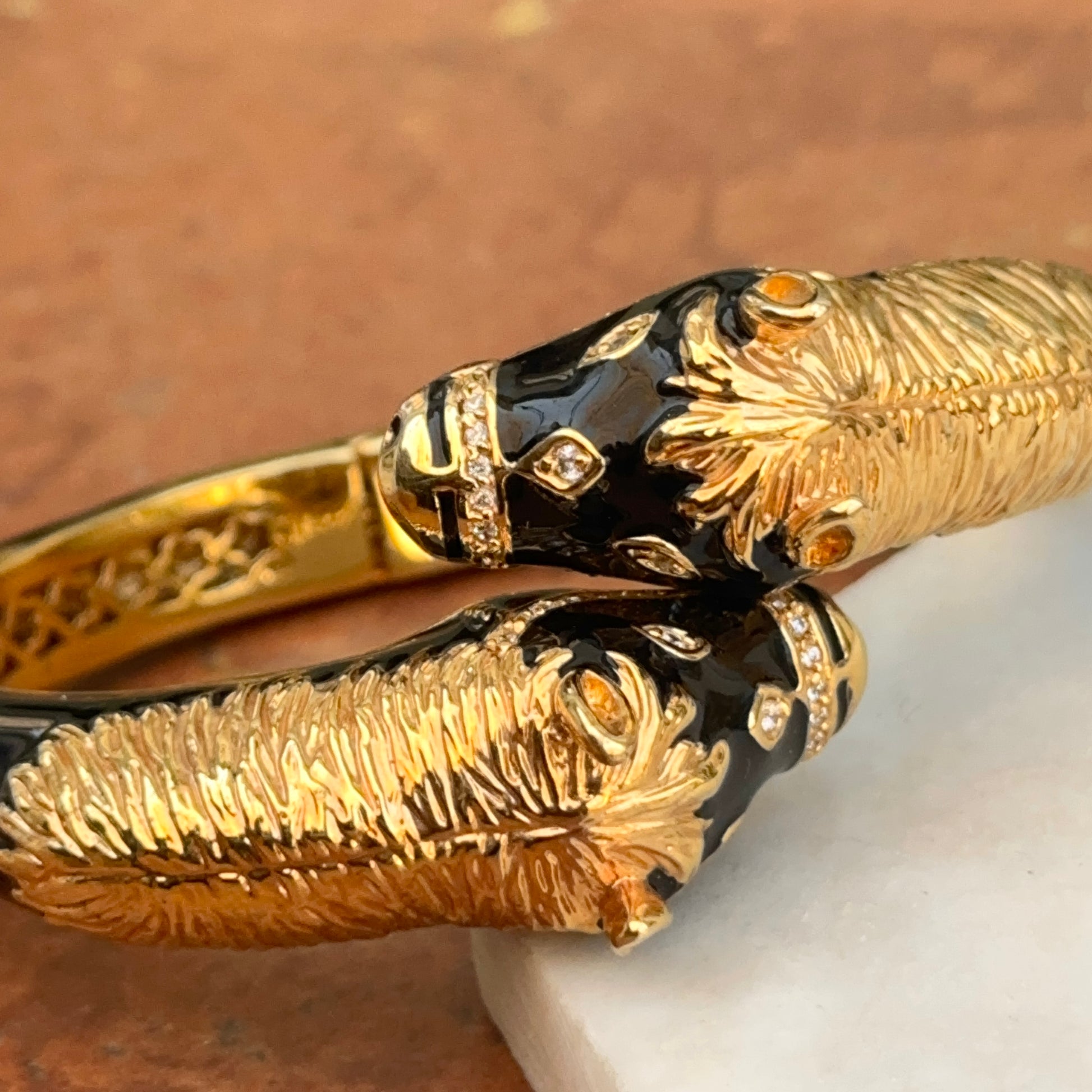 Estate Gold-Tone Black Enamel Double Horse Head Bracelet - LSJ
