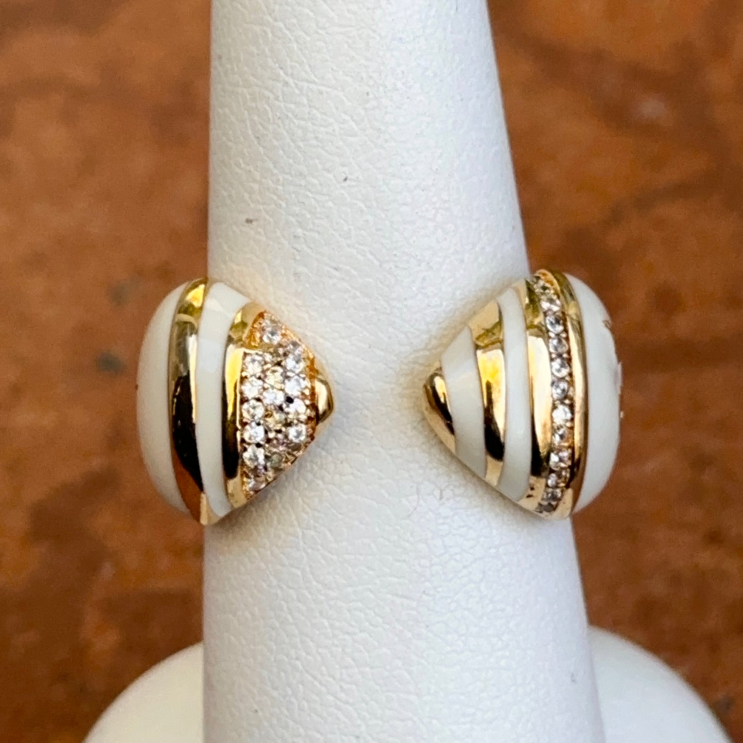 18K Yellow Gold-Plated Brass Round CZ Cream Enamel Lauren G. Adams Ring