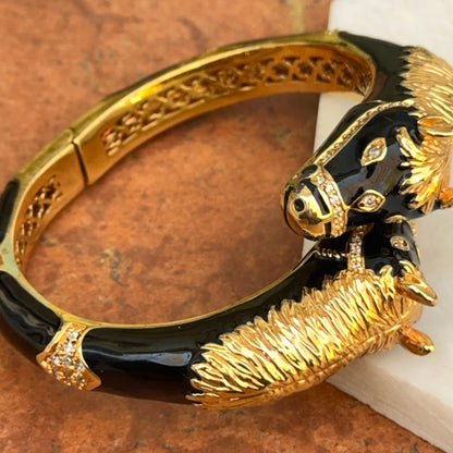 Estate Gold-Tone Black Enamel Double Horse Head Bracelet - LSJ