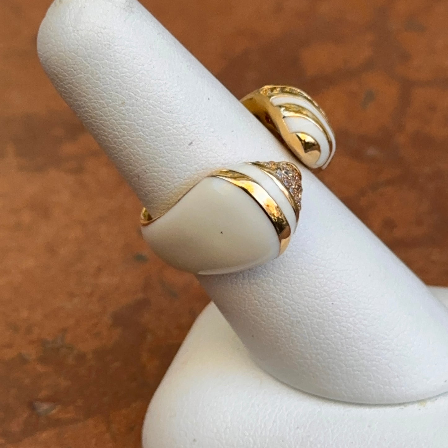 18K Yellow Gold-Plated Brass Round CZ Cream Enamel Lauren G. Adams Ring