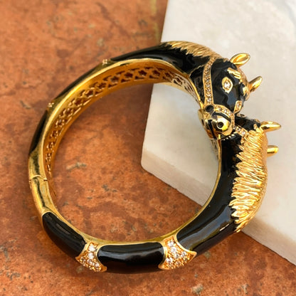 Estate Gold-Tone Black Enamel Double Horse Head Bracelet - LSJ