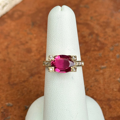 Estate 14KT Yellow Gold Oval 3 CT Pink Tourmaline + Diamond Ring