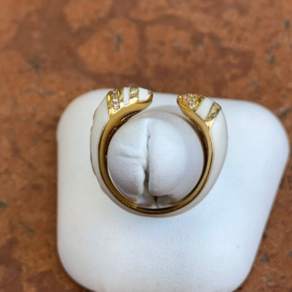 18K Yellow Gold-Plated Brass Round CZ Cream Enamel Lauren G. Adams Ring