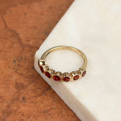 10KT Yellow Gold Bezel Garnet 7 Stone Ring