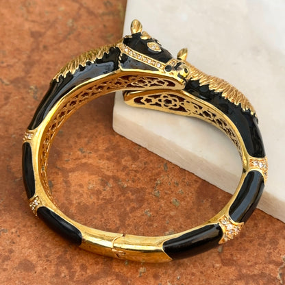 Estate Gold-Tone Black Enamel Double Horse Head Bracelet - LSJ