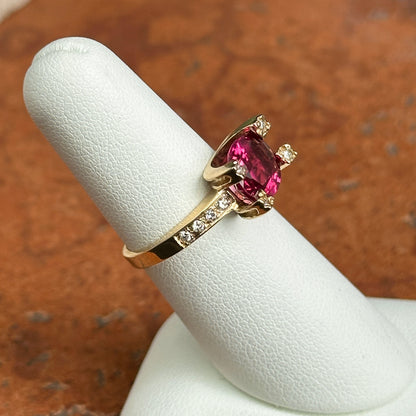 Estate 14KT Yellow Gold Oval 3 CT Pink Tourmaline + Diamond Ring