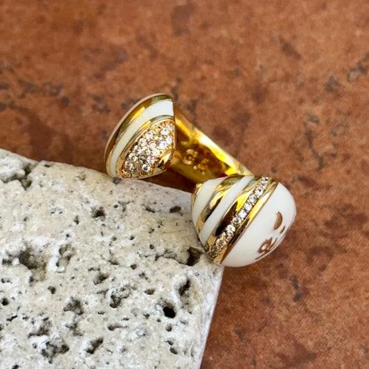 18K Yellow Gold-Plated Brass Round CZ Cream Enamel Lauren G. Adams Ring