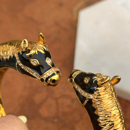 Estate Gold-Tone Black Enamel Double Horse Head Bracelet - LSJ