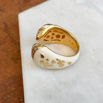 18K Yellow Gold-Plated Brass Round CZ Cream Enamel Lauren G. Adams Ring