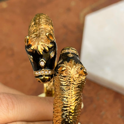 Estate Gold-Tone Black Enamel Double Horse Head Bracelet - LSJ