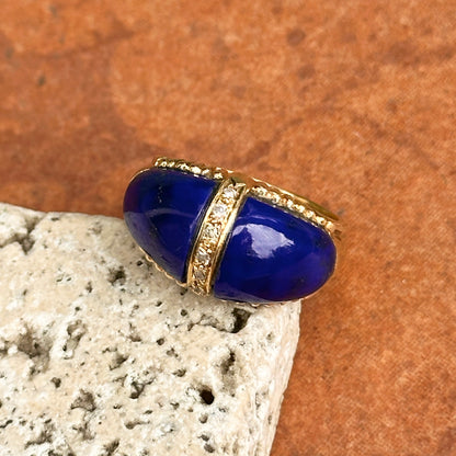 Estate 18KT Yellow Gold Lapis + Diamond Domed Ring
