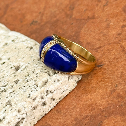 Estate 18KT Yellow Gold Lapis + Diamond Domed Ring