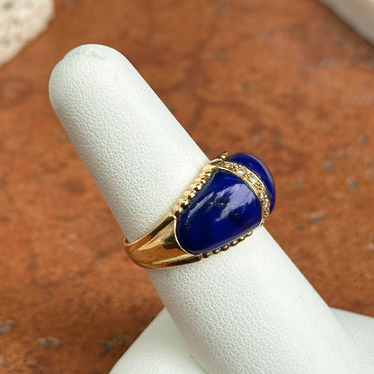 Estate 18KT Yellow Gold Lapis + Diamond Domed Ring