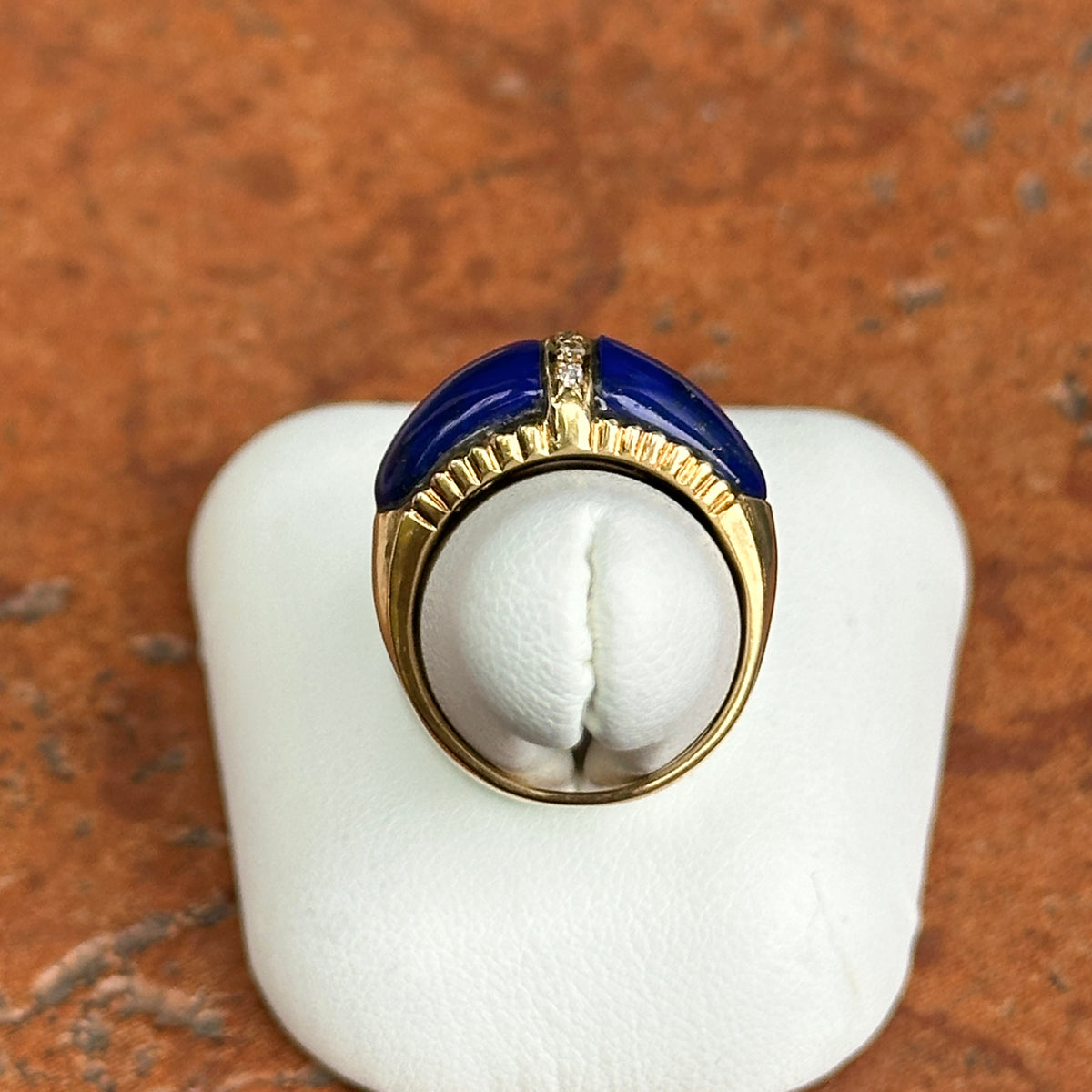 Estate 18KT Yellow Gold Lapis + Diamond Domed Ring