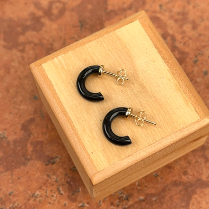 10KT Yellow Gold Black Onyx C-Shape Mini Hoop Earrings