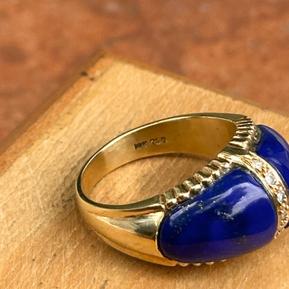 Estate 18KT Yellow Gold Lapis + Diamond Domed Ring