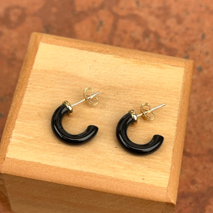 10KT Yellow Gold Black Onyx C-Shape Mini Hoop Earrings