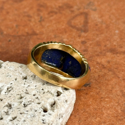 Estate 18KT Yellow Gold Lapis + Diamond Domed Ring