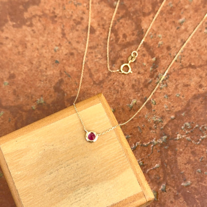 14KT Yellow Gold Bezel Round Ruby Station Necklace