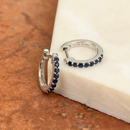 10KT White Gold Blue Sapphire Huggie Hoop Earrings