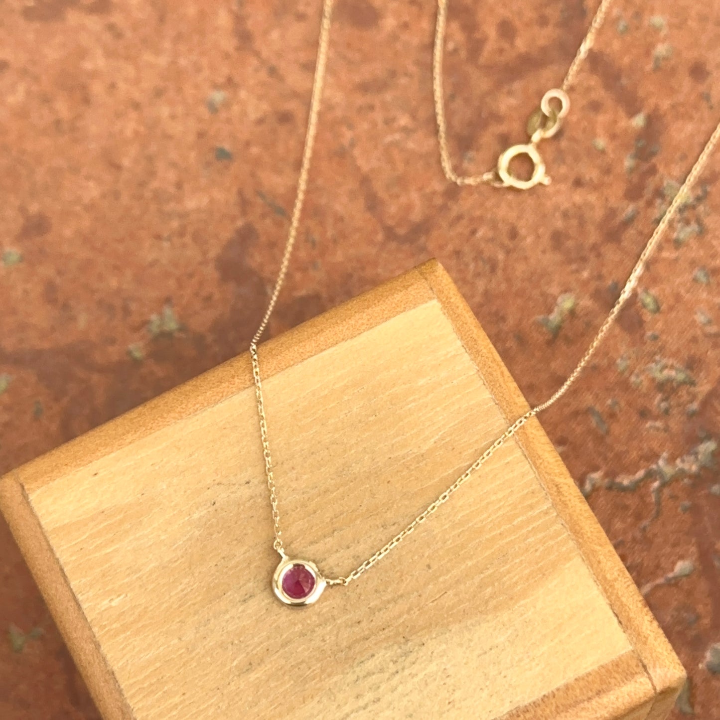 14KT Yellow Gold Bezel Round Ruby Station Necklace